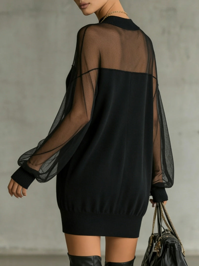 Amélie™ | Elegant Black Mini Dress with Mesh Sleeves