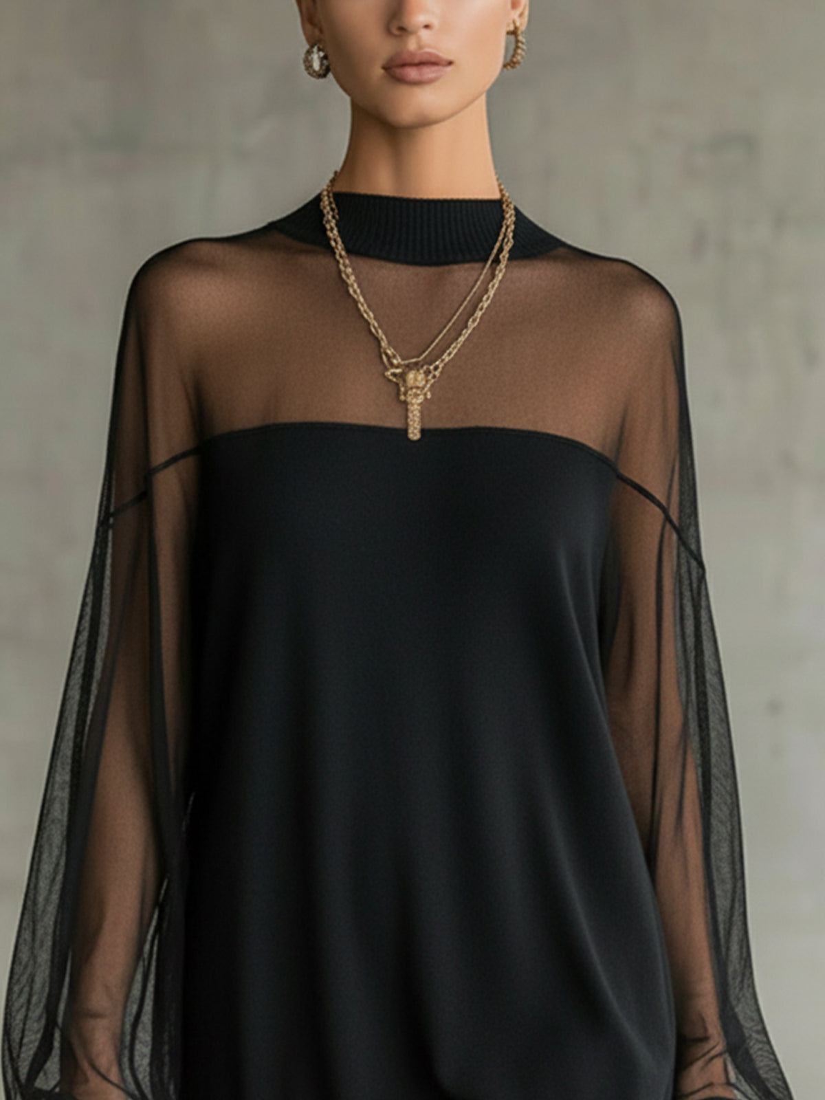Amélie™ | Elegant Black Mini Dress with Mesh Sleeves