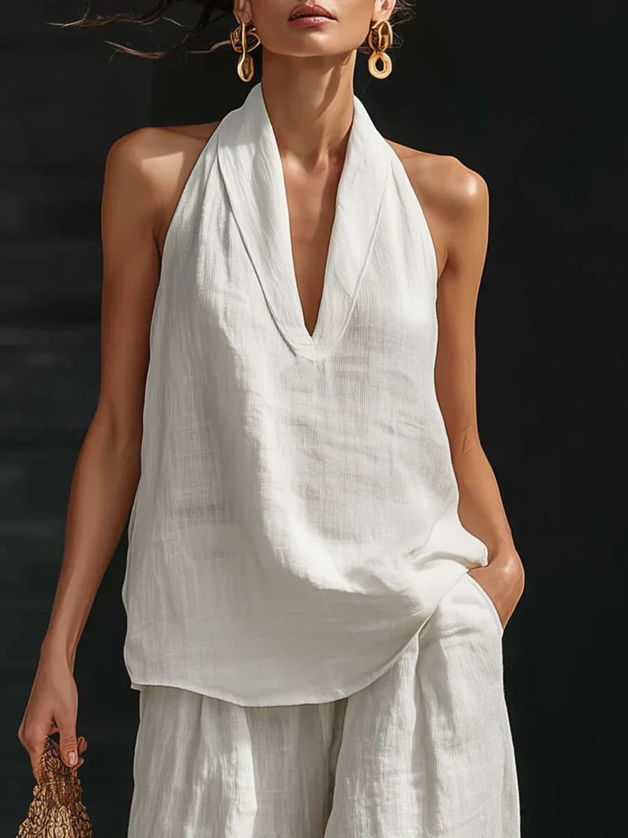Andrea Sleeveless Set with Wide-Leg Pants
