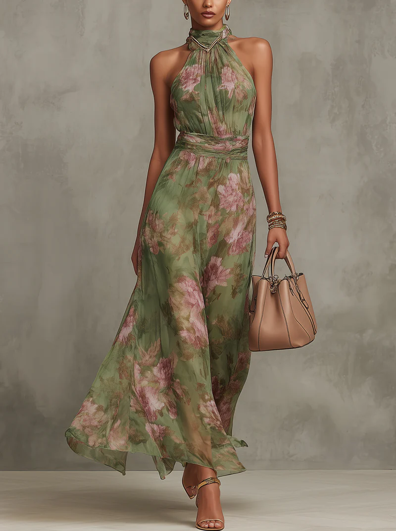 Livia | Elegant Floral Maxi Halter Dress