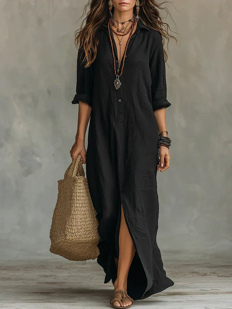 Céline Black Volume Maxi Dress with Buttons