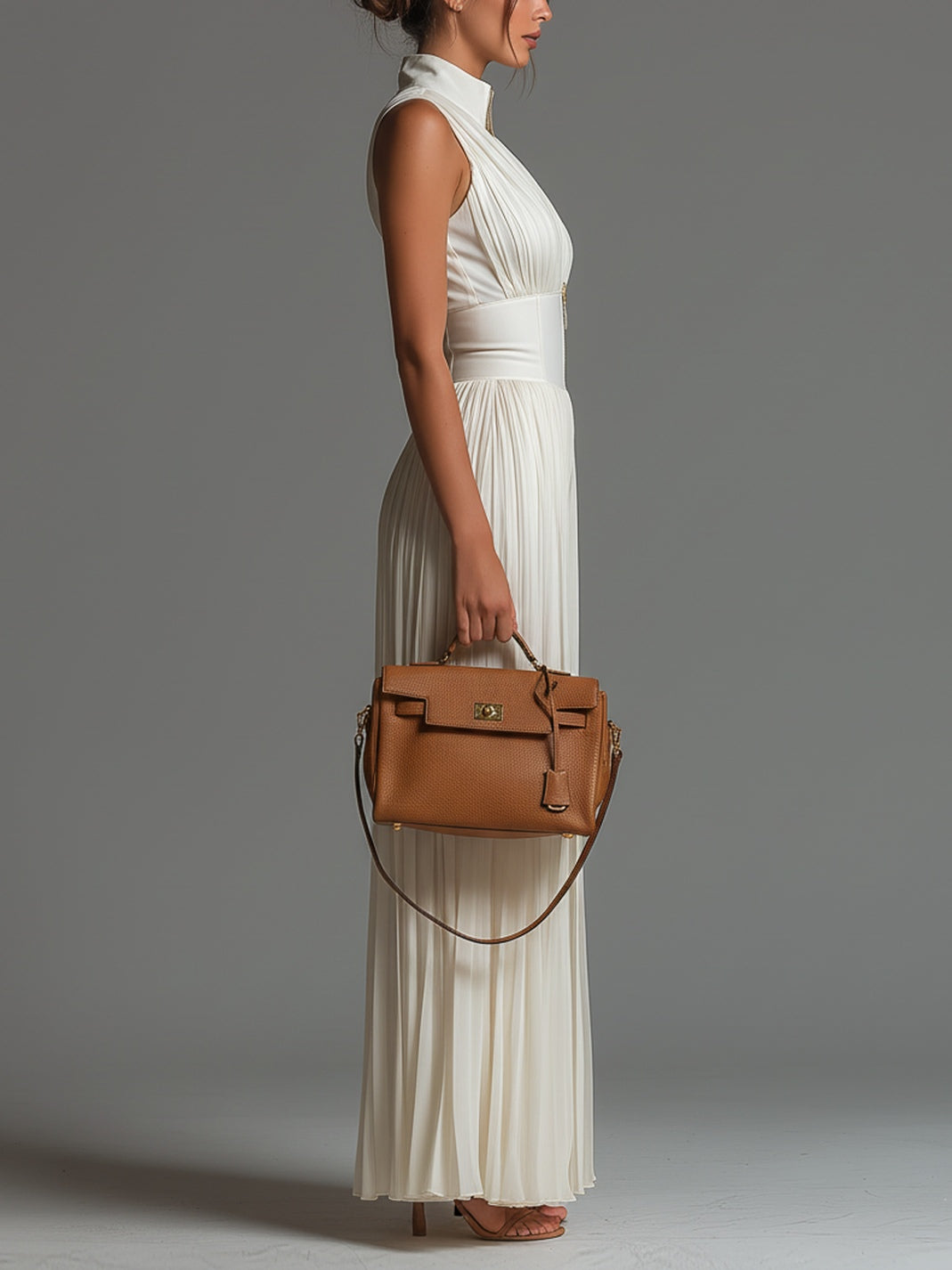 White Chiffon Jumpsuit with Sleeveless Design and Zip