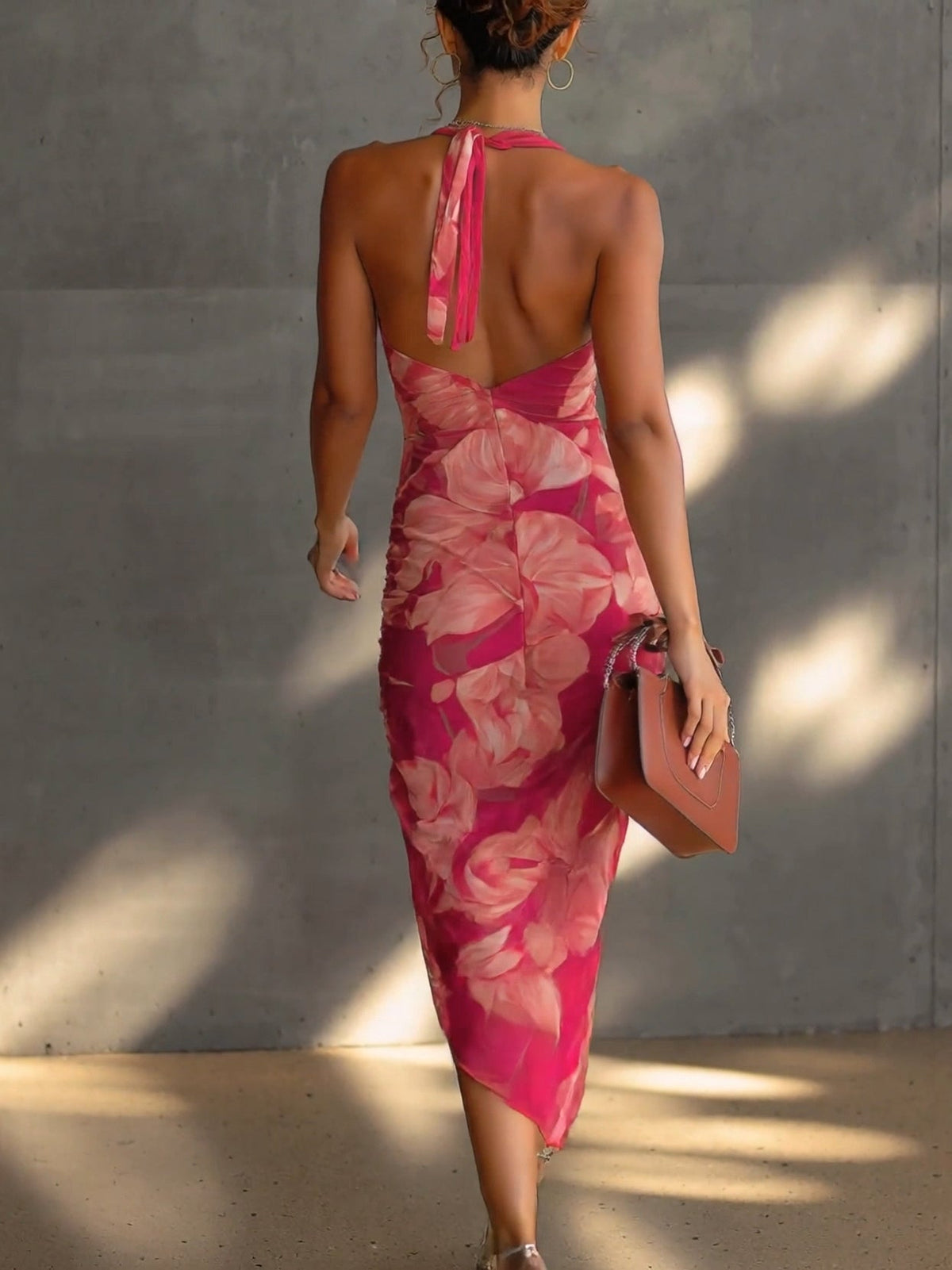 Fuchsia Floral Print Sleeveless Bodycon Dress