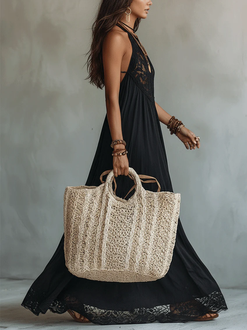 Black Maxi Dress with Sleeveless Bohemian Lace