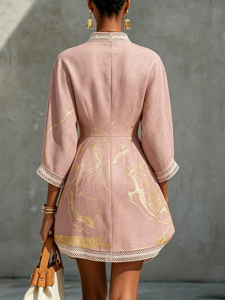 Calista Mini Lace Dress in Pink with V-Neck