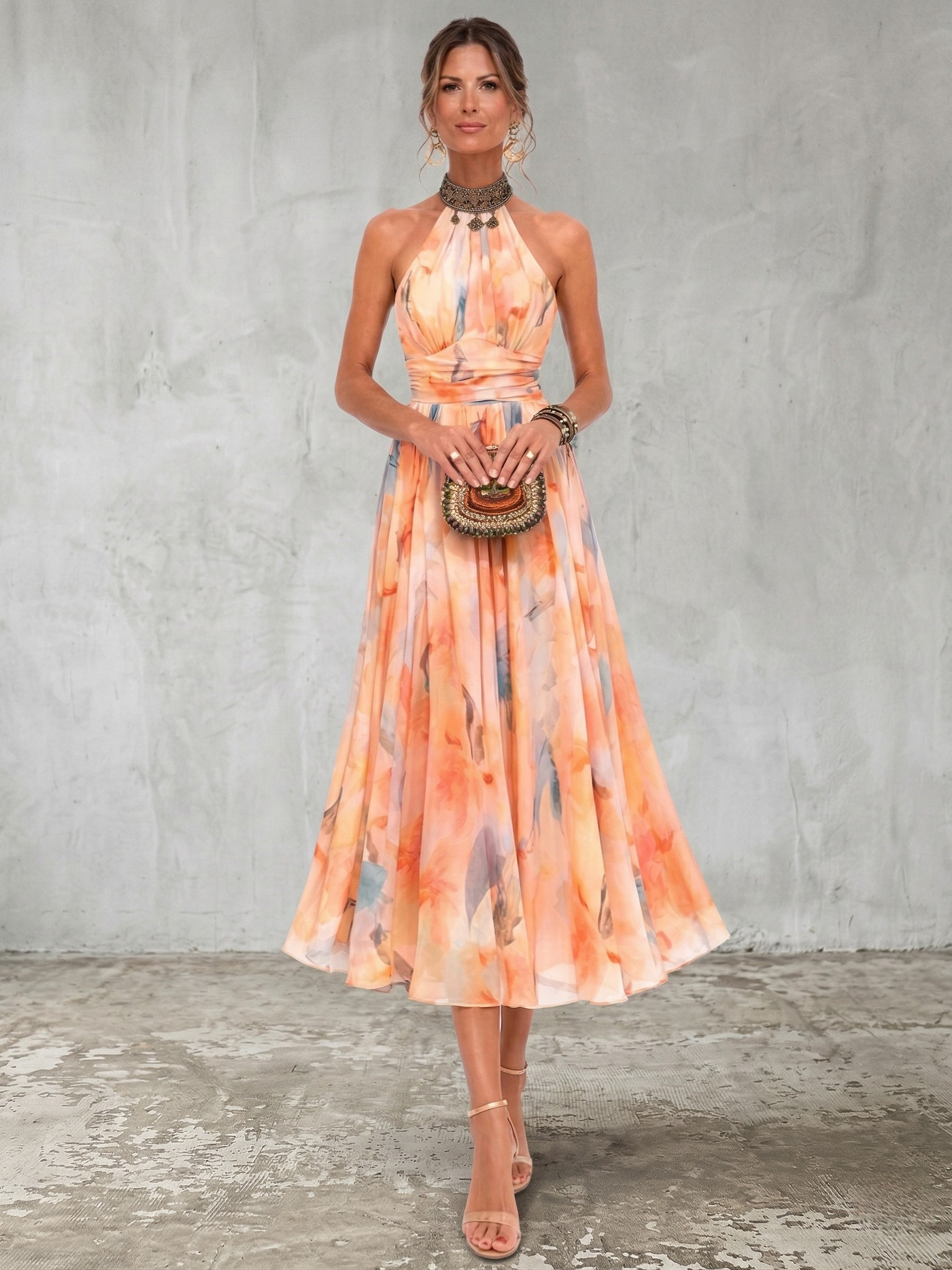 Aurora™ | Halter Neck Dress with Watercolor Print