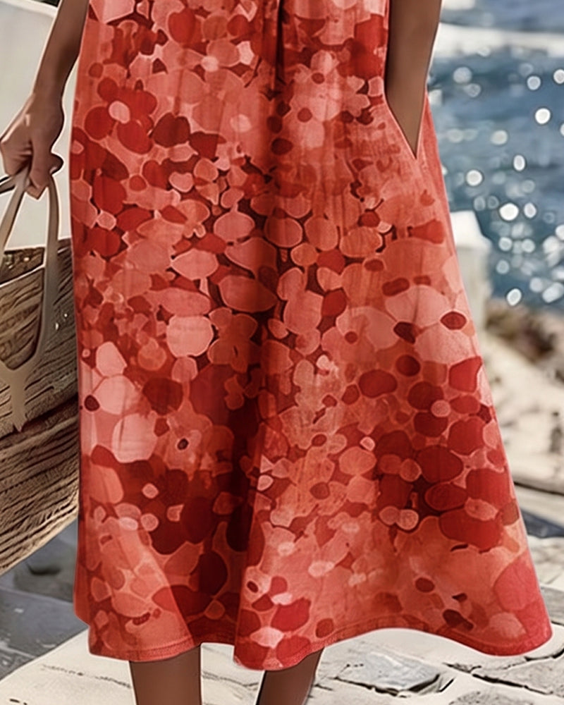 WILLOW | Floral Midi Dress with Round Neck and Short Sleeves for Effortless Summer Style