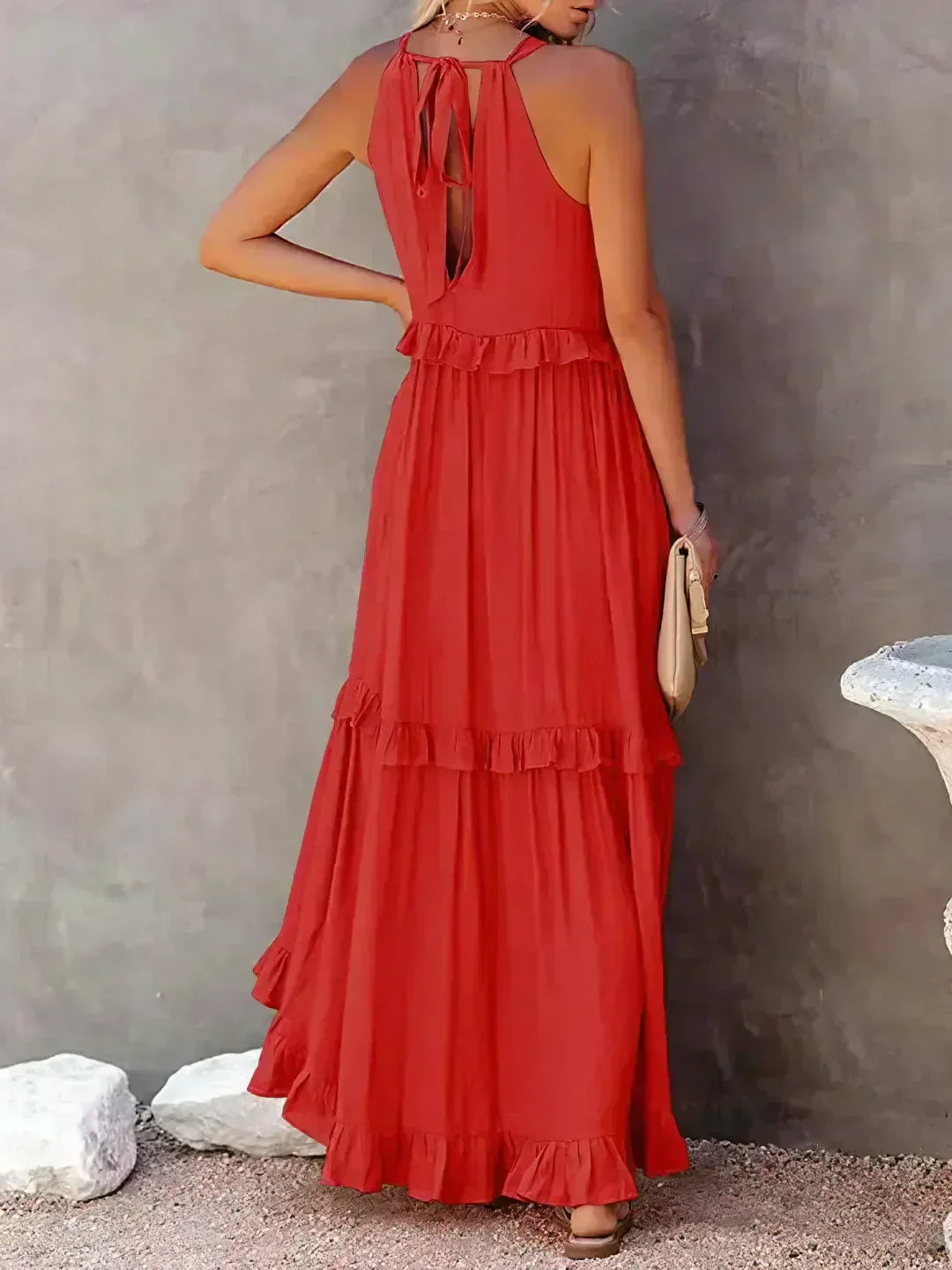 Quetzel | Graceful Halter Neck Ruffle Trim Dress