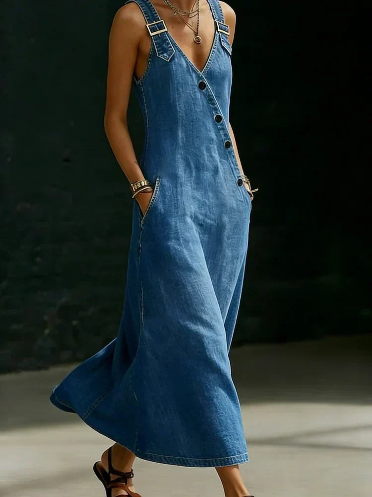 Vera Long Denim Dress with Buttons