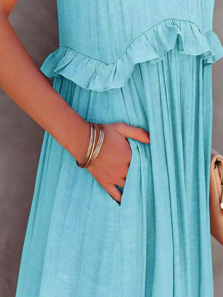 Quetzel | Graceful Halter Neck Ruffle Trim Dress