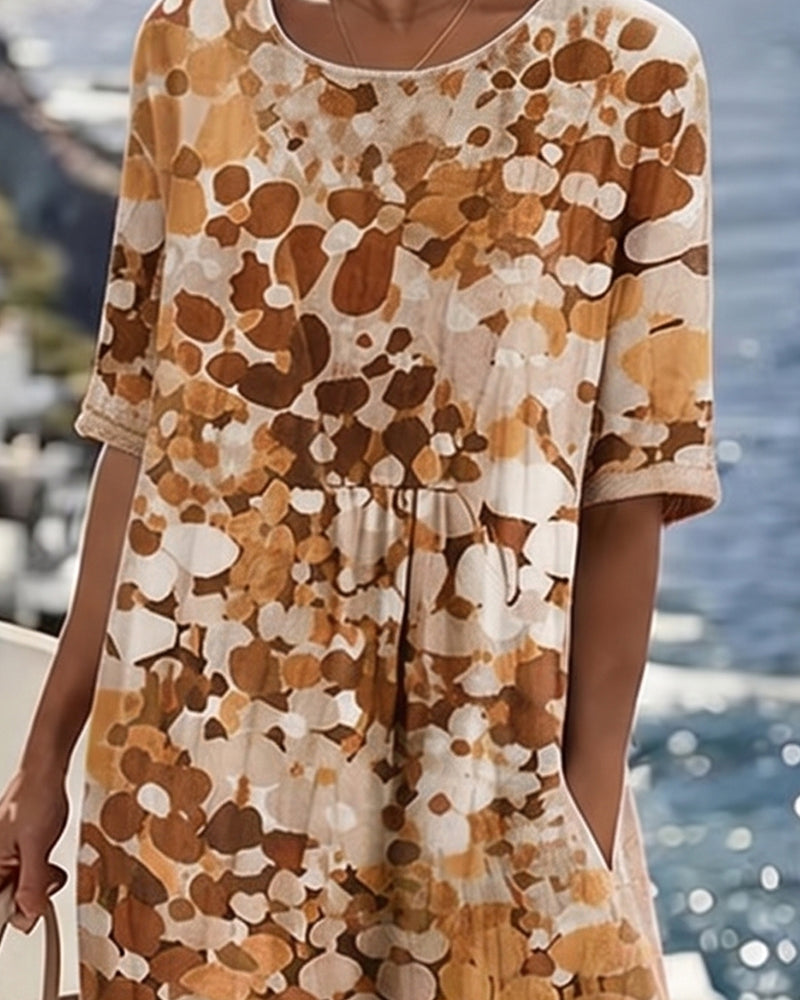 WILLOW | Floral Midi Dress with Round Neck and Short Sleeves for Effortless Summer Style