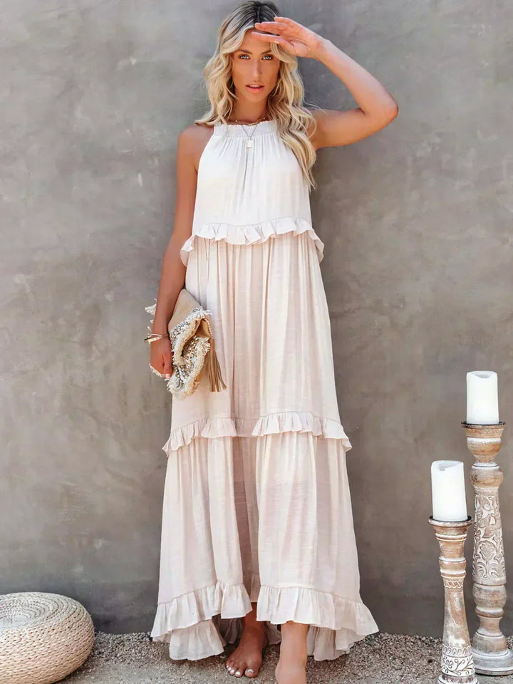 Quetzel | Graceful Halter Neck Ruffle Trim Dress