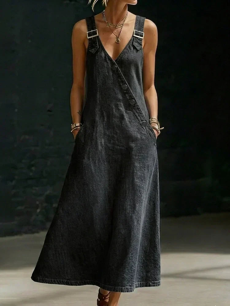 Vera Long Denim Dress with Buttons