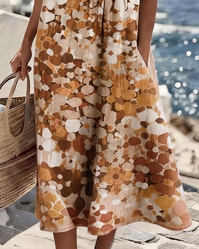 WILLOW | Floral Midi Dress with Round Neck and Short Sleeves for Effortless Summer Style