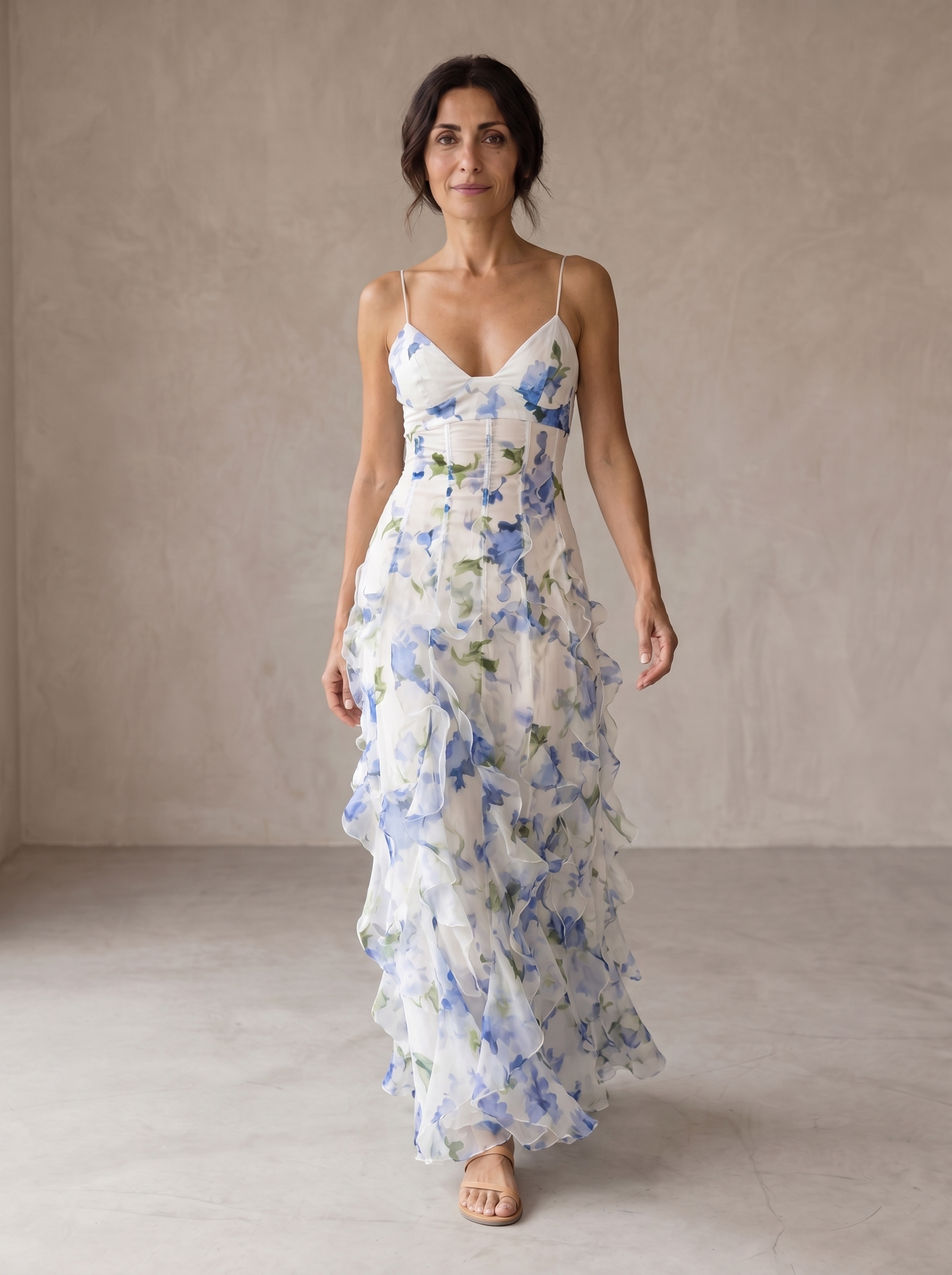 Uri | Midi Floral Dress with Ruffles