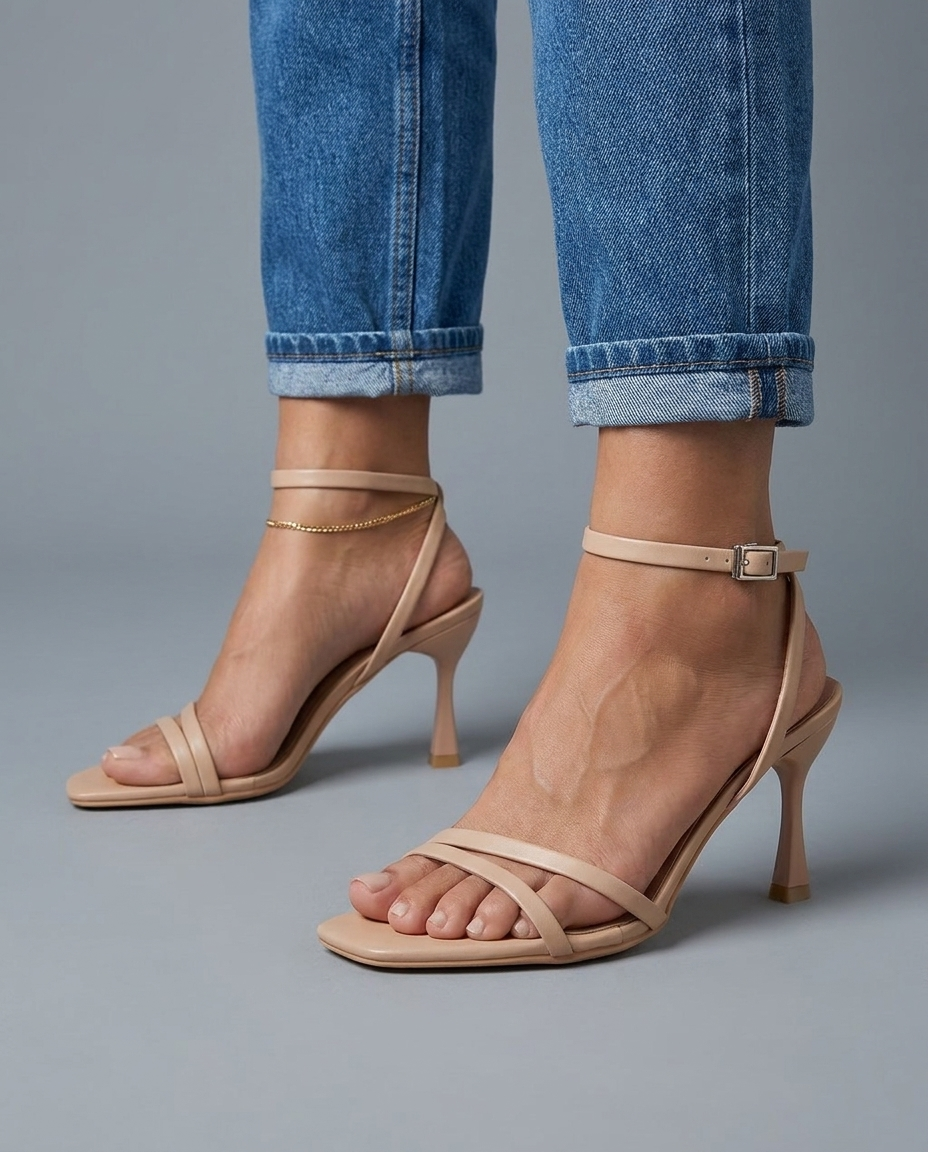 Sienna | Nude Strappy Sculptural Heels