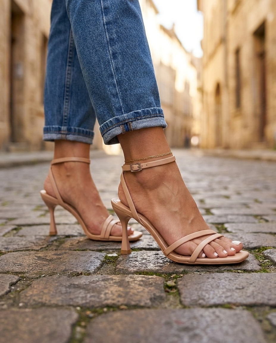 Sienna | Nude Strappy Sculptural Heels