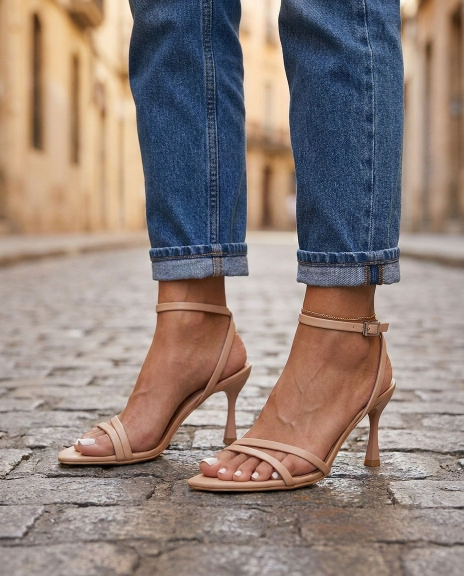 Sienna | Nude Strappy Sculptural Heels