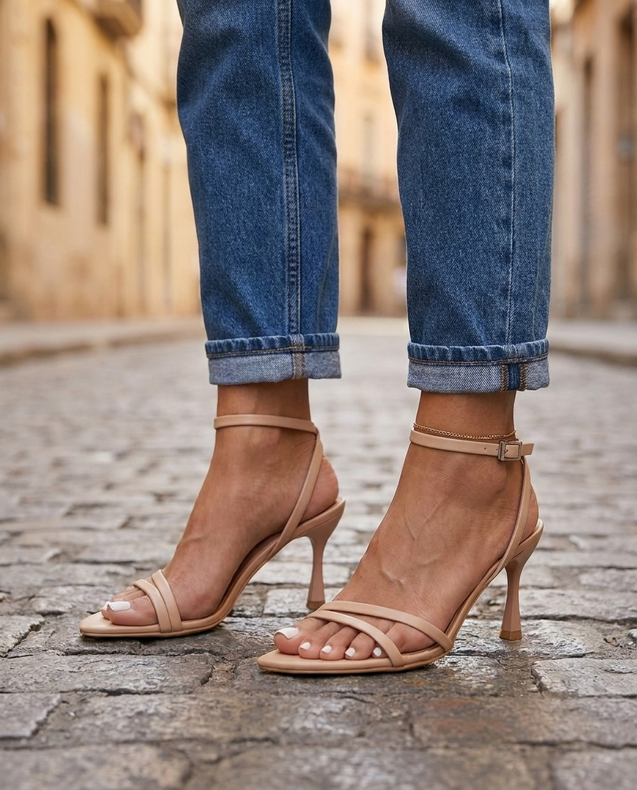 Sienna | Nude Strappy Sculptural Heels