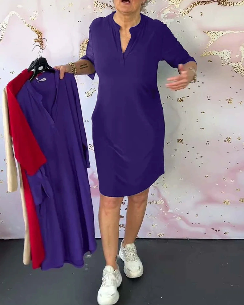 Vera | Solid Color V-Neck Dress