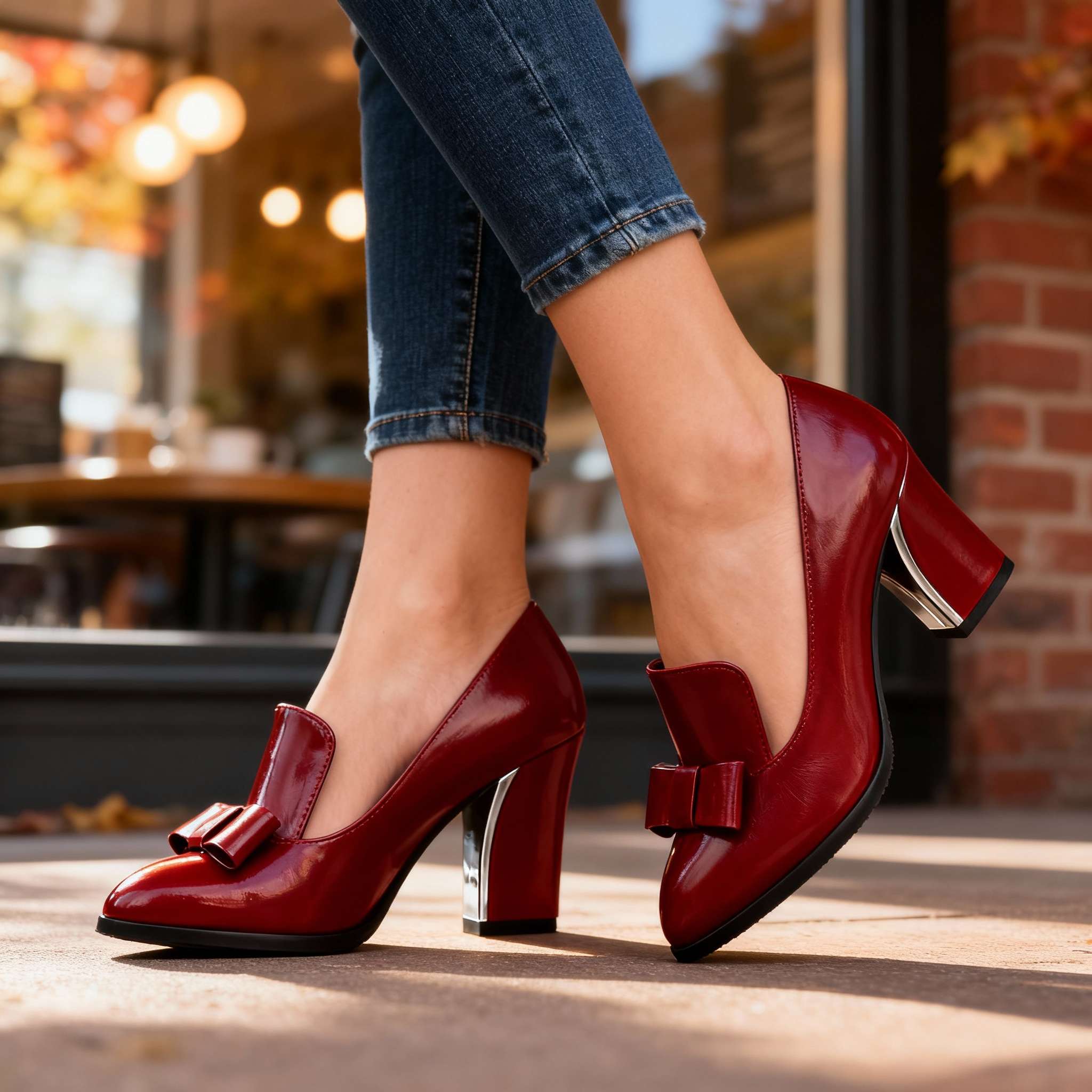 Lucette | Women's Bow Detail Block Heel Loafer Pumps