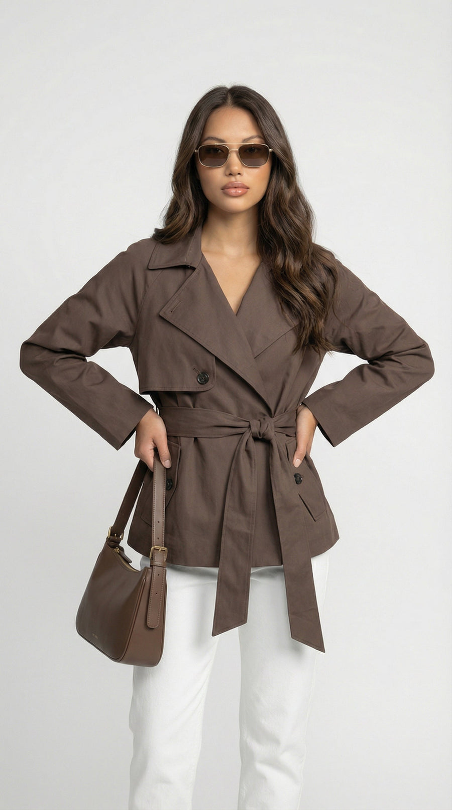 Women's Belted Double-Breasted Brown Trench Coat