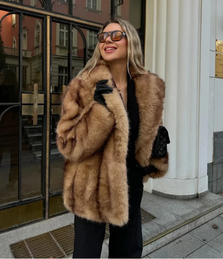 Women's Luxe Brown Faux Fur Oversized Coat