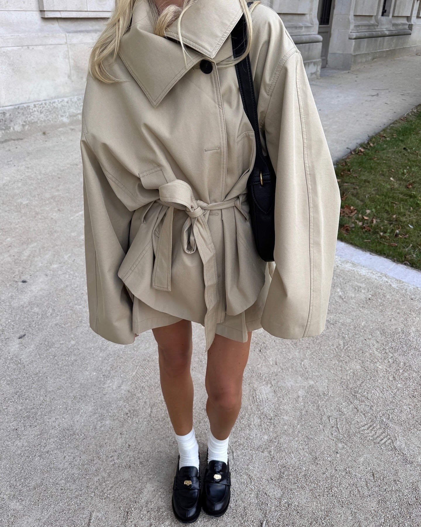 Women's Oversized Belted Short Beige Trench Coat