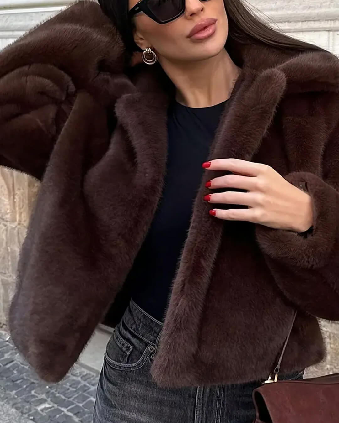 Women's Plush Brown Faux Fur Statement Jacket