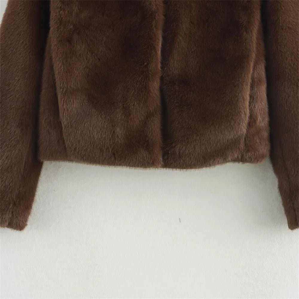 Women's Plush Brown Faux Fur Statement Jacket